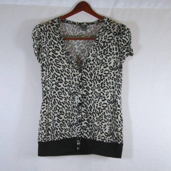 Dots Sweaters - Dots Womens Cow Print Short Fluted Sleeved Cardigan 3/4 V Neck Button Do…